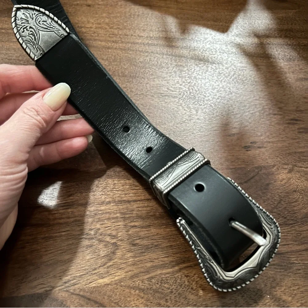 Zara Black Leather Belt w Metal Buckle NWOT